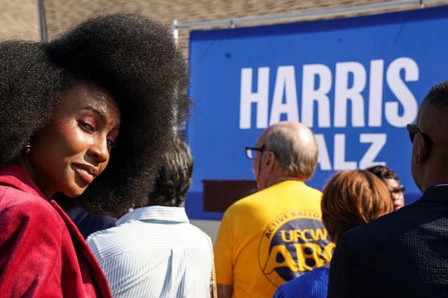 A person looks on during a visit by former U.S. President Bill Clinton in Georgia, in support of Kamala Harris, in Columbus, Georgia, on October 14, 2024. (Photo by Megan Varner/Reuters)