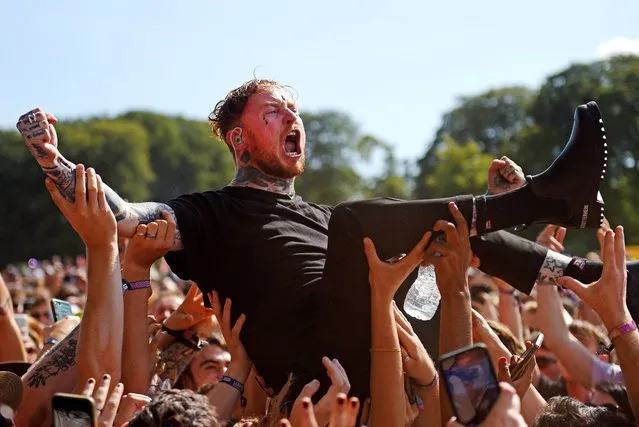 Frank Carter of punk band Frank Carter & The Rattlesnakes performs on Main Stage East on Day 2 of Leeds Festival on August 27, 2022 in Leeds, England. (Photo by Matthew Baker/Getty Images)