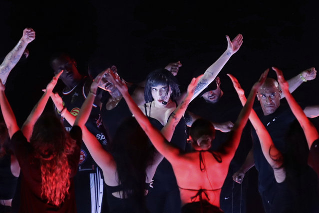 American singer Lady Gaga takes part in a rehearsal a day ahead of her free concert, on Copacabana beach, in Rio de Janeiro, Friday, May 2, 2025. (Photo by Bruna Prado/AP Photo)