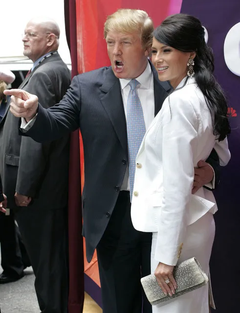 In this Monday, May 17, 2004 file photo, Donald Trump, center, star of the television show “The Apprentice”, and his fiancee, Melania Knauss, right, arrive for NBC's presentation of its fall season to advertisers at Radio City Music Hall in New York. Randal Pinkett, who won the program in December 2005 and who has recently criticized Trump during his 2016 run for president, said he remembered the real estate mogul talking about which contestants he wanted to sleep with, even though Trump had married Melania, a former model, earlier that year: “He was like 'Isn't she hot, check her out,' kind of gawking, something to the effect of 'I'd like to hit that”. (Photo by John Marshall Mantel/AP Photo)