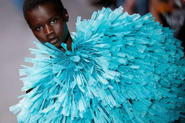 A model presents a creation by Stella McCartney for the Women Ready-to-wear Spring-Summer 2026 collection as part of the Paris Fashion Week, in Paris on September 30, 2025. (Photo by Geoffroy Van der Hasselt/AFP Photo)