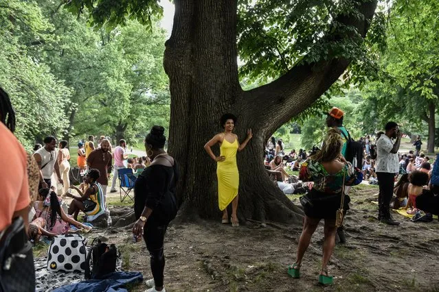 People participate in a Juneteenth celebration in Fort Greene park on June 18, 2023 in the Brooklyn borough of New York City. (Photo by Stephanie Keith/Getty Images)