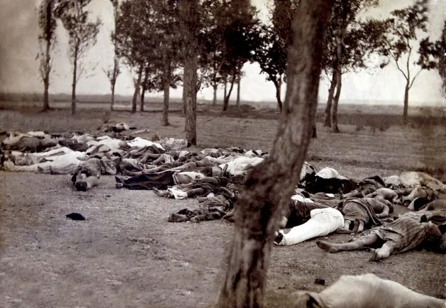 The bodies of deportees from Van who died of typhus and various other diseases, pictured in a forest near the Mother See of Etchmiadzin, about 25 kilometers (15 miles) from the Armenian capital of Yerevan, in the summer of 1915. Historians estimate that, in the last days of the Ottoman Empire, up to 1.5 million Armenians were killed by Ottoman Turks in what is widely regarded as the first genocide of the 20th century. Armenians have long pushed for the deaths to be recognized as genocide. While Turkey concedes that many died in that era, it rejects the term genocide, saying the death toll is inflated. Armenia on Saturday formally observes Genocide Remembrance Day, marking the start of the killings in 1915. (Photo by Armenian Genocide Museum/PAN Photo via AP Photo)