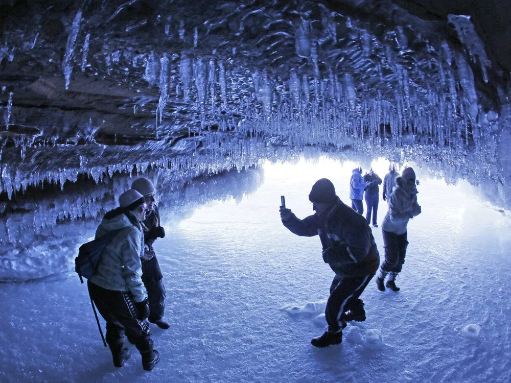 Ice Formations Dazzle in Lake Superior Caves