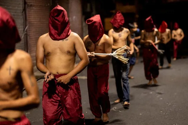 Filipino penitents perform self-flagellation on Maundy Thursday in Quiapo, Manila, Philippines on March 27, 2024. (Photo by Eloisa Lopez/Reuters)
