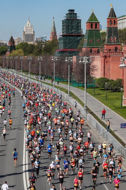 People attend the Moscow Half Marathon near Moscow Kremlin, in Moscow, Russia, 29 April 2024. (Photo by Yuri Kochetkov/EPA/EFE)