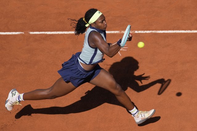 Coco Gauff of the United States in action during her match against Poland's Iga Swiatek at the Italian Open tennis tournament at Rome's Foro Italico, Thursday, May 16, 2024. (Photo by Andrew Medichini/AP Photo)