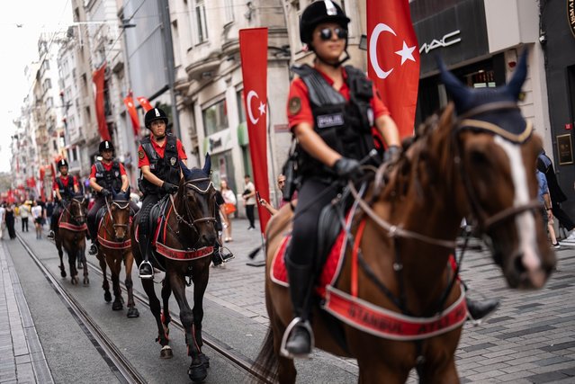 Mounted police patrol in Istiklal Street in Istanbul, Turkiye on September 09, 2024. (Photo by Hakan Akgun/Anadolu via Getty Images)