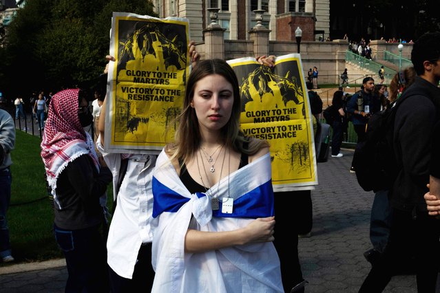 Columbia students organize dueling memorials and rallies both for Israel and Palestine on the one-year anniversary of the October 7th Hamas attack, on October 7, 2024 in New York City. Columbia University garnered international news when student activists set up Palestine solidarity encampments on campus. (Photo by Alex Kent/Getty Images)