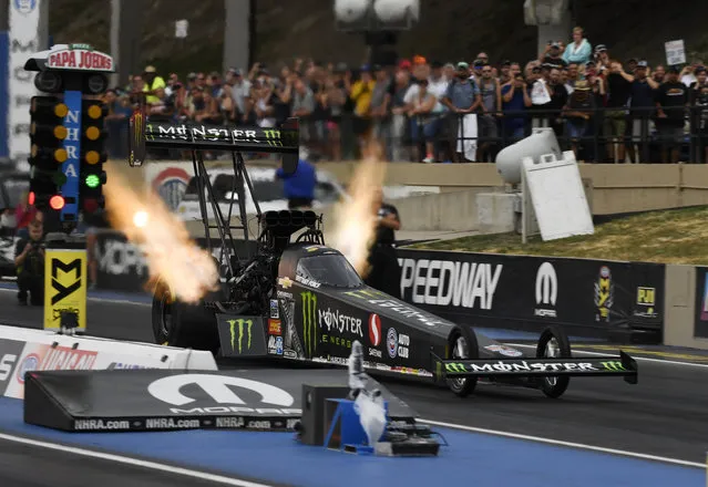 NHRA Top Fuel driver Brittany Force takes off during first round of qualifying for the 38th annual Mopar Mile High NHRA Nationals at Bandimere Speedway July 21, 2017. (Photo by Andy Cross/The Denver Post)