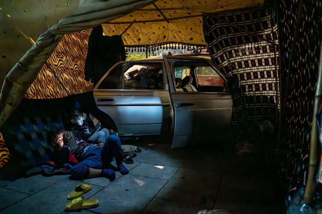 A family of four lives on a street in Beirut on Sunday, October 20, 2024. They were forced to move from the Dahiyeh suburbs because of Israel’s bombardment campaign as it seeks to destroy Hezbollah. (Photo by Francesca Volpi)