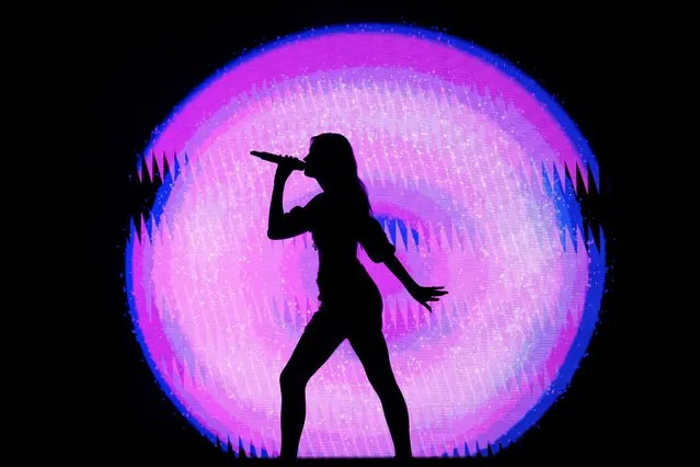 Belgian singer Angele Van Laeken aka Angele performs on the main stage during the 45th edition of the Paleo Festival, in Nyon, Switzerland, Thursday, July 21, 2022. The Paleo is the largest open-air music festival in the western part of Switzerland. (Photo by Keystone via AP/Laurent Gillieron)