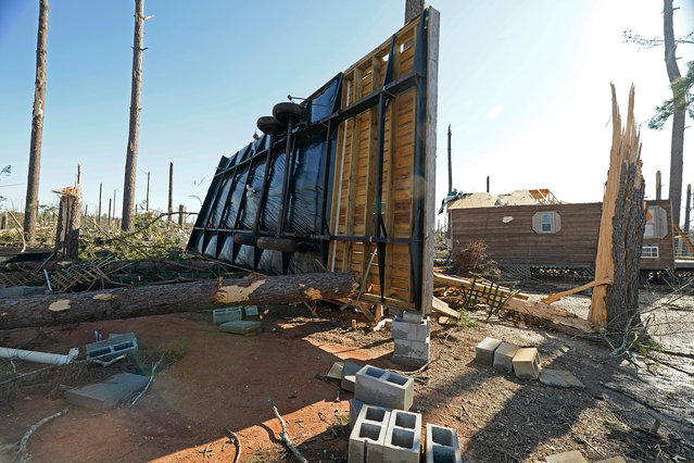 The underside mobile home is all that is left following a series of storms that struck the Paradise Ranch RV Resort in Tylertown, Miss., Sunday, March 16, 2025. (Photo by Rogelio V. Solis/AP Photo)