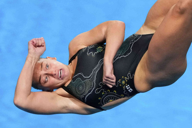Alysha Koloi of Australia competes during the women's 3m springboard diving preliminaries at the World Aquatics Championships in Doha, Qatar, Thursday, February 8, 2024. (Photo by Hassan Ammar/AP Photo)