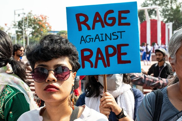 People march to the home affairs ministry in Dhaka, Bangladesh on February 24, 2025 in protest against officials’ failure to stem a rise in violence against women across the country. (Photo by Md Rakibul Hasan Rafiu/ZUMA Press Wire/Rex Features/Shutterstock)