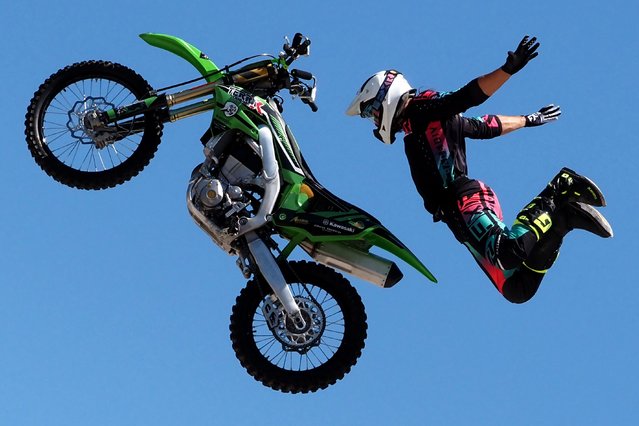 Thomas Wirnsberger FMX “Freestyle Motocross” motorcycle pilot. During the event “Saticula Moto Show”, a gathering of vintage cars, luxury cars and stuntmen shows, organized by the De' Goti Social Promotion Association, founded by Antonio Olivieri, Tommaso Izzo and Pasquale Parricelli. Sant'Agata de' Goti, Italy, on June 1, 2025. (Photo by Vincenzo Izzo/Rex Features/Shutterstock)
