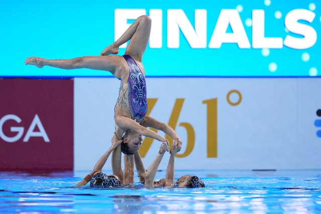 Team China compete in the team free final of artistic swimming at the World Aquatics Championships in Singapore, Sunday, July 20, 2025. (Photo by Vincent Thian/AP Photo)