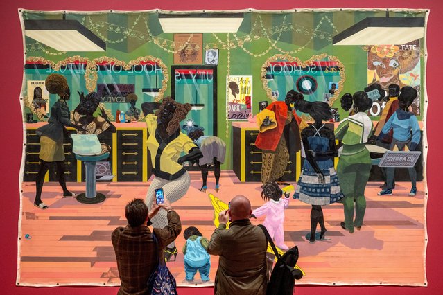 “School of Beauty, School of Culture”, 2012, at a preview of Kerry James Marshall: The Histories, a new exhibition at the Royal Academy in London on September 16, 2025. It is the largest survey of American artist Kerry James Marshall ever to be shown in Europe and features over 70 works including a new series of paintings made especially for the show which runs 20 September 2025 to 18 January 2026. (Photo by Stephen Chung/Alamy Live News)