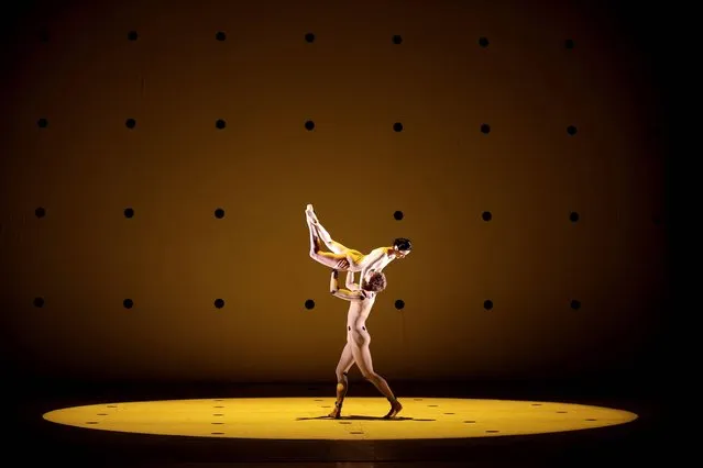 Dancers Brett Chenowyth, bottom, and Lana Jones from Australian Ballet perform “Dyad 1929” in a dress rehearsal from a triple bill of works called Vanguard in Sydney, Australia, Monday, April 29, 2013. Vanguard opens at the Sydney Opera House April 30 for 20 performances. (Photo by Rick Rycroft/AP Photo)