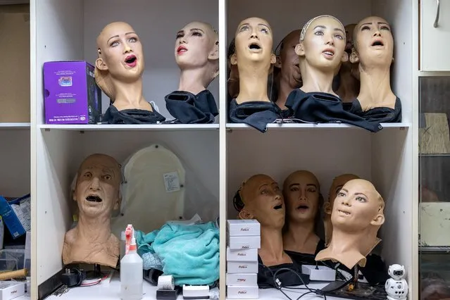 Heads of human-like robots are seen at Hanson Robotics, a robotics and artificial intelligence company focused on creating human-like robots, in Hong Kong, China on April 12, 2023. (Photo by Stringer/Anadolu Agency via Getty Images)