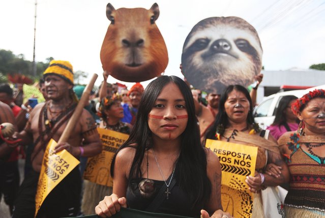 Indigenous people attend a protest to call for climate justice and territorial protection during the U.N. Climate Change Conference (COP30), in Belem, Brazil, ob November 17, 2025. (Photo by Anderson Coelho/Reuters)