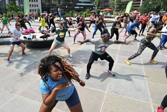 Imani Baucom, of Washington, DC takes part in a dance based exercise class in Franklin Square as part of the FITDC’s Juneteenth Health and Wellness Fair on Monday June 19, 2023 in Washington, DC. (Photo by Matt McClain/The Washington Post)