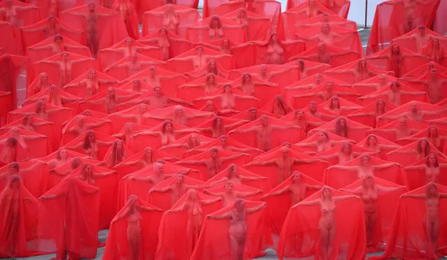 Participants pose as part of Spencer Tunick's nude art installation Return of the Nude on July 9, 2018 in Melbourne, Australia. Tunick nude installation is part of Chapel Street's PROVOCARE Festival of the Arts 2018  (Photo by Quinn Rooney/Getty Images)