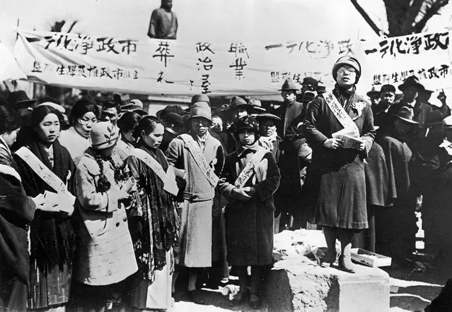 Japanese women holding a demonstration to protest low wages paid to female factory workers in Japan on January 01, 1920. (Photo by Mansell/The LIFE Picture Collection via Getty Images)