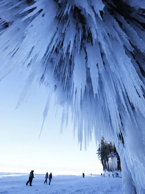 Spiky icicles in the cave at Apostle Islands National Lakeshore in northern Wisconsin. (Photo by Brian Peterson/AP Photo/Minneapolis Star Tribune)