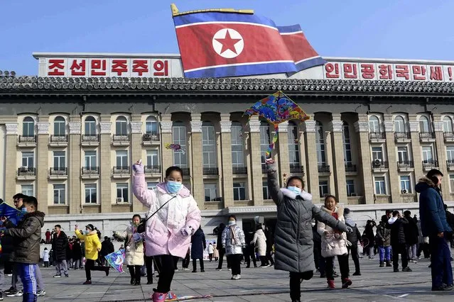 North Korean children play folk games at the Kim Il Sung Square on the occasion of Lunar New Year in Pyongyang, North Korea Saturday, February 10, 2024. (Photo by Cha Song Ho/AP Photo)