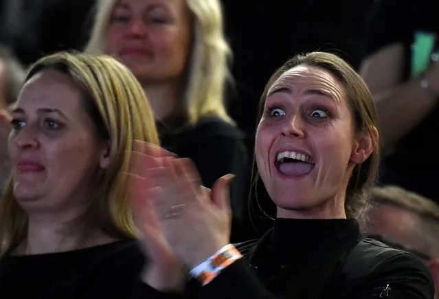 Family supporters react during the Legacy Super Regional Cheer and Dance Championships at Copperbox Arena, Queen Elizabeth Olympic Park in London, Britain February 19, 2017. (Photo by Toby Melville/Reuters)