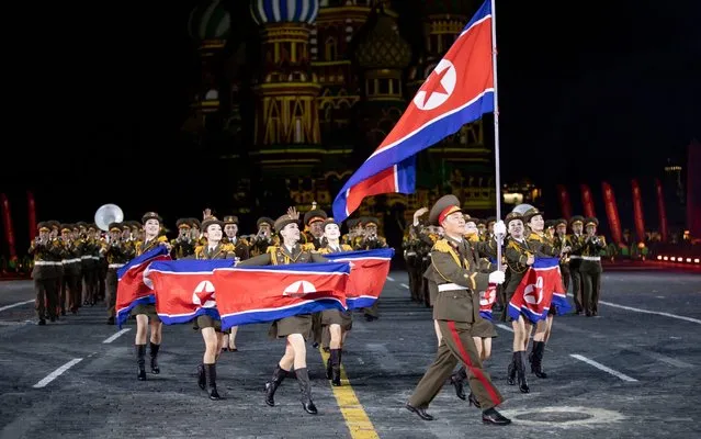 Participants from North Korea military band march after performing during the Spasskaya Tower international military music festival in Red Square in Moscow, Russia, Friday, August 23, 2019. (Photo by Alexander Zemlianichenko/AP Photo)