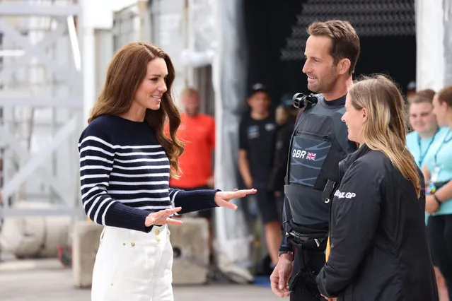 The Duchess of Cambridge (left), with Sir Ben Ainslie, joins the 1851 Trust and the Great Britain SailGP team during a visit to the Great Britain Sail Grand Prix in Plymouth on Sunday, July 31, 2022. (Photo by Jeff Gilbert/Daily Telegraph via PA Wire)