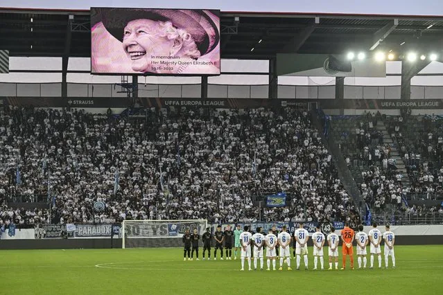 The stadium during a minute of silence after the passing of Queen Elizabeth II during the UEFA Europa League Group A soccer game between Switzerland's FC Zuerich and England's Arsenal, at the Kybunpark stadium, in St. Gallen, Switzerland, 08 September 2022. (Photo by Gian Ehrenzeller/EPA/EFE/Rex Features/Shutterstock)