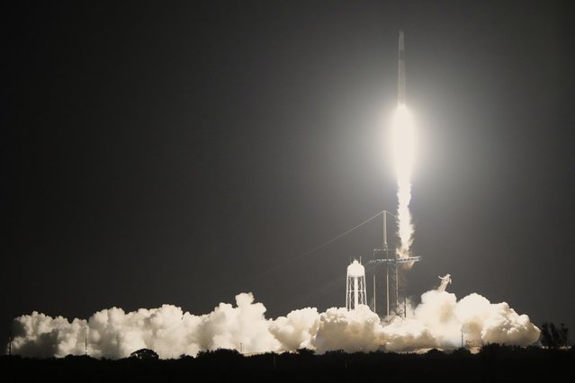 A SpaceX Falcon 9 rocket with a crew of four aboard a Dragon Spacecraft lifts off from pad 39A at the Kennedy Space Center in Cape Canaveral, Fla., Wednesday, June 25, 2025. (Photo by John Raoux/AP Photo)