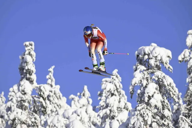 Fanny Smith of Canada in action during the women's FIS Ski Cross World Cup second qualifying event in Idre, Sweden, Friday January 20, 2023. (Photo by Anders Wiklund/TT via AP Photo)