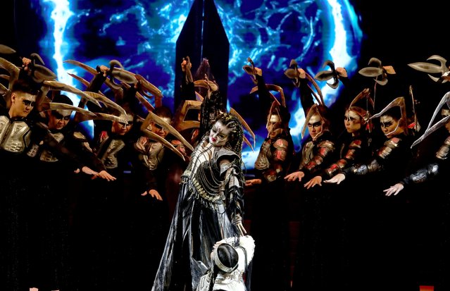 Yakut artists present a performance based on the national Yakut epic “Olonkho” on the stage of the Kyrgyz Academic Opera and Ballet Theater in Bishkek, Kyrgyzstan, 24 April 2024. The State Opera and Ballet Theater of the Republic of Sakha (Yakutia) is on tour in Bishkek on April 24 and 26. (Photo by Igor Kovalenko/EPA/EFE)