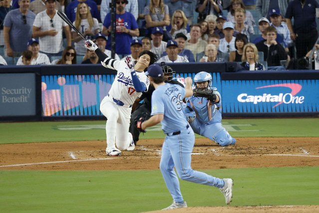Los Angeles Dodgers star Shohei Ohtani is struck out by Toronto Blue Jays pitcher Trey Yesavage during Game 5 of the World Series on Wednesday, October 29, 2025. Yesavage, who has been in the majors for just a little over a month, struck out 12 batters, breaking Don Newcombe’s rookie record for the most in a World Series start. The Blue Jays won 6-1 to take a 3-2 series lead. (Photo by Harry How/Getty Images)
