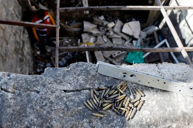Spent bullet shell casings lie at a house where Israeli forces killed Palestinian gunmen in a raid, according to the Israeli military, in Nablus in the Israeli-occupied West Bank on May 4, 2023. (Photo by Raneen Sawafta/Reuters)