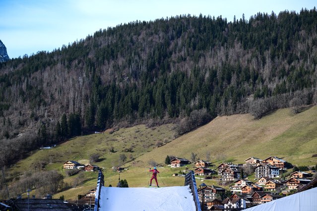 Biathletes practice during the IBU Biathlon World Cup in Le Grand Bornand near Annecy, central-eastern France, on December 18, 2025. (Photo by Olivier Chassignole/AFP via Getty Images)
