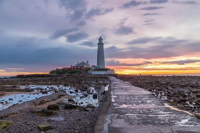 Sunrise in Whitley Bay, Saint Mary's Lighthouse, United Kingdom on July 12, 2023. (Photo by John Fatkin/Cover Images)