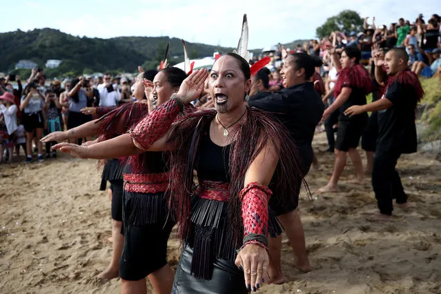 The Waka are welcomed onto the beach at Waitangi on February 06, 2019 in Waitangi, New Zealand. The Waitangi Day national holiday celebrates the signing of the treaty of Waitangi on February 6, 1840 by Maori chiefs and the British Crown, that granted the Maori people the rights of British Citizens and ownership of their lands and other properties. (Photo by Phil Walter/Getty Images)