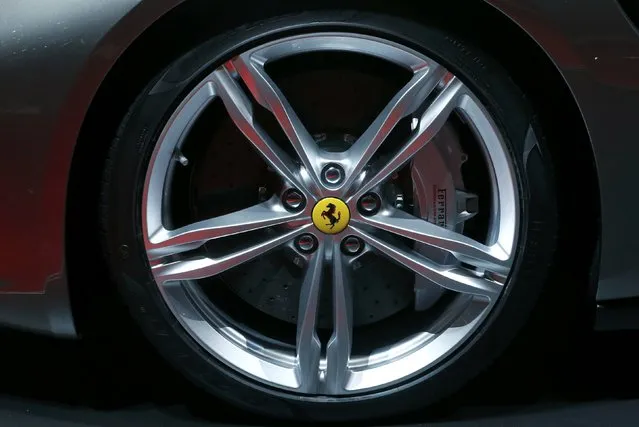 The wheel of Ferrari GTC4Lusso car is pictured at the 86th International Motor Show in Geneva, Switzerland, March 1, 2016. (Photo by Denis Balibouse/Reuters)