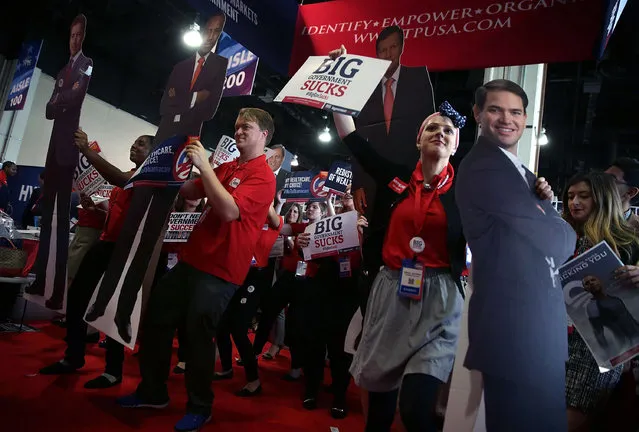 Members of Turning Point USA dance with a cardboard cutout of Republican presidential candidate Sen. Marco Rubio (R-FL) during the Conservative Political Action Conference (CPAC) March 3, 2016 in National Harbor, Maryland. The American Conservative Union hosted its annual Conservative Political Action Conference to discuss conservative issues. (Photo by Alex Wong/Getty Images)