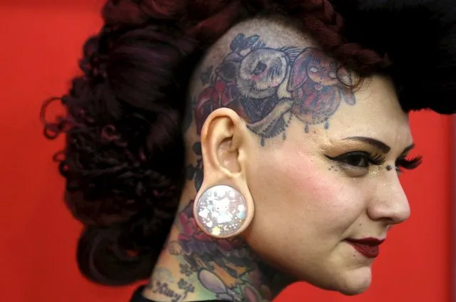Model Aima Indigo poses for a portrait during the Great British Tattoo Show in Alexandra Palace in north London, Britain May 23, 2015. (Photo by Neil Hall/Reuters)