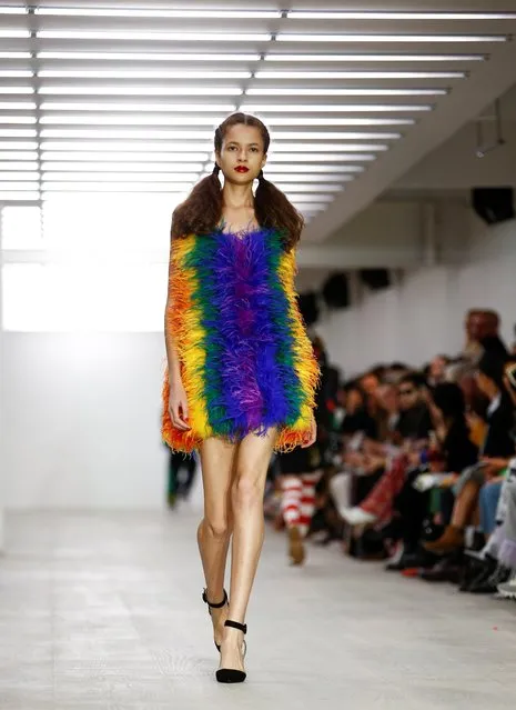 A model presents a creation during the Bobby Abley catwalk show at London Fashion Week in London, Britain, September 17, 2019. (Photo by Henry Nicholls/Reuters)