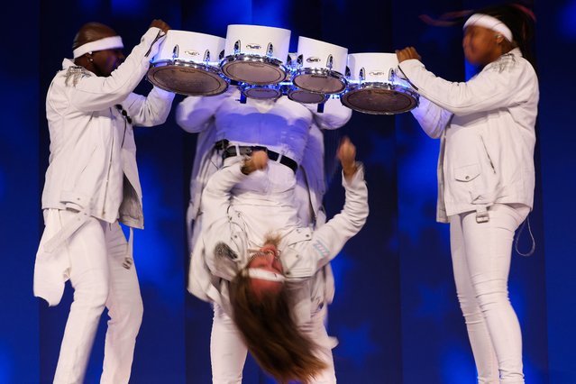 Official Chicago Bulls drumline, The Pack Drumline, performs on Day 4 of the Democratic National Convention (DNC) at the United Center in Chicago, Illinois, U.S., August 22, 2024. (Photo by Kevin Wurm/Reuters)