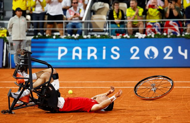 Tokito Oda of Japan reacts during the men's wheelchair tennis singles gold medal match in Paris, France on September 7, 2024. (Photo by Thomas Mukoya/Reuters)