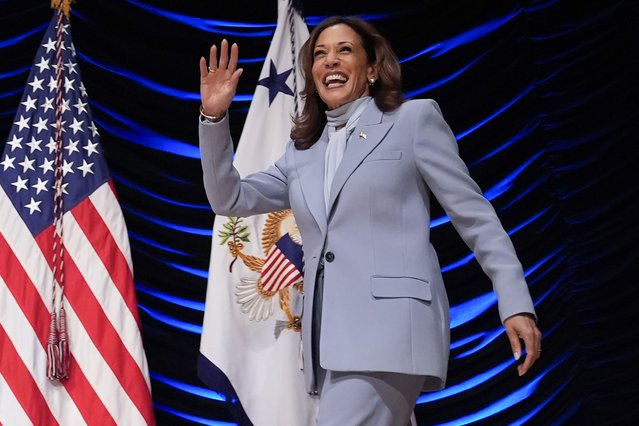 Democratic presidential nominee Vice President Kamala Harris arrives to speak at the Congressional Hispanic Caucus Institute (CHCI) leadership conference, Wednesday, September 18, 2024, in Washington. (Photo by Jacquelyn Martin/AP Photo)