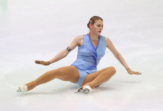 Latvia’s Angelina Kuchvalska falls while competing in the ISU European figure skating championships in Graz, Austria on January 24, 2020. (Photo by Antonio Bronić/Reuters)